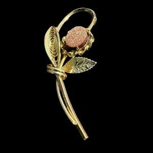 Flower Brooch‎ Copper Druzy Gold Tone Filigree Vintage Pin